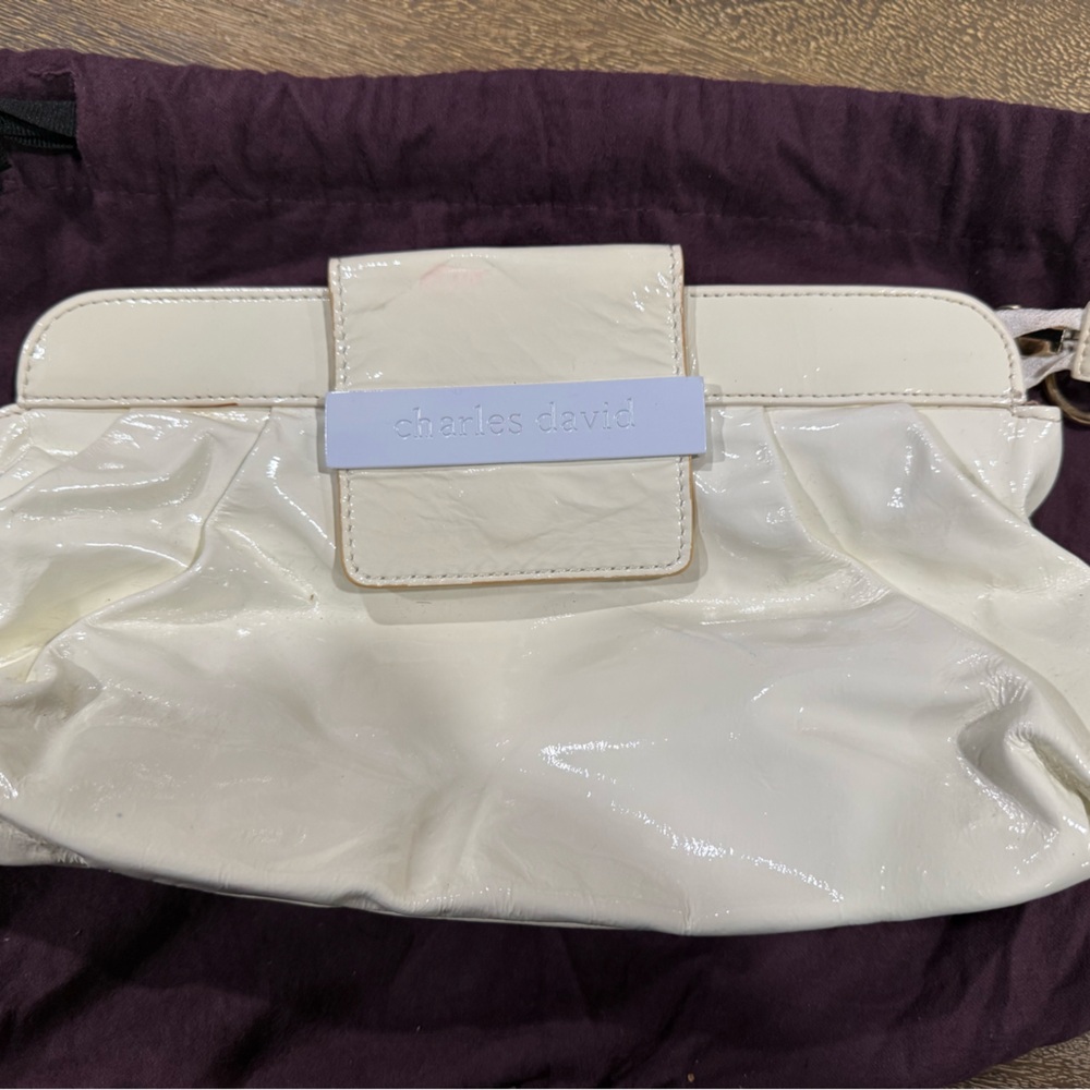 Charles David Glossy Ivory Clutch w/ Dust Bag
